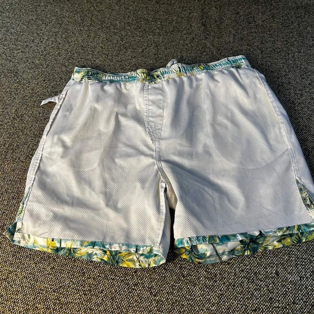 Old Navy Mens‎ XL Tropical Palm Print Swim Trunks Teal Yellow